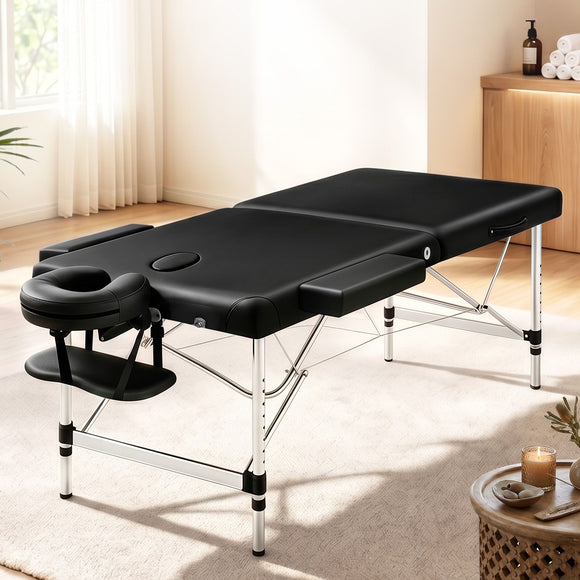Zenses Massage Table 75cm 2 Fold Aluminium Massage Bed Portable Beauty Therapy Black