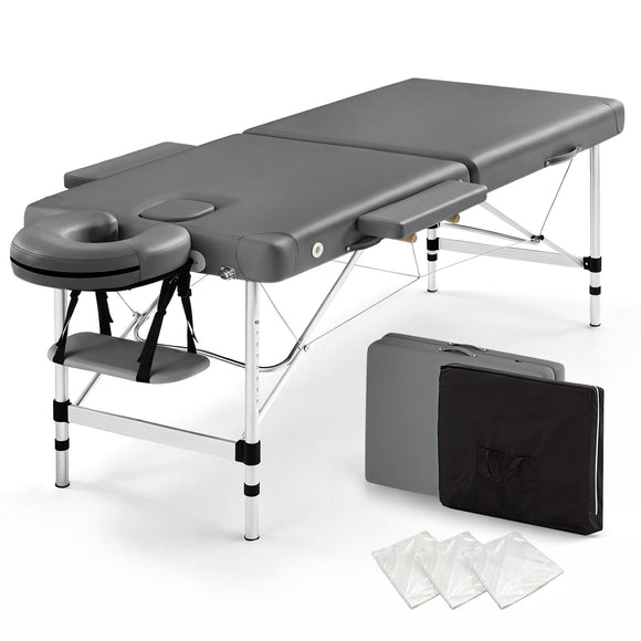 Zenses Massage Table 55cm 2 Fold Aluminium Massage Bed Portable Beauty Therapy Grey