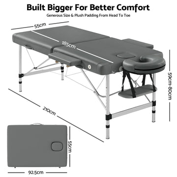 Zenses Massage Table 55cm 2 Fold Aluminium Massage Bed Portable Beauty Therapy Grey - 0