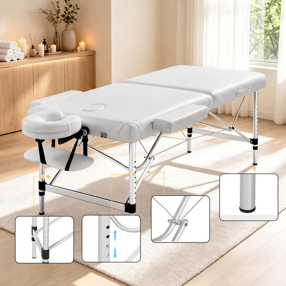Zenses Massage Table 75cm 2 Fold Aluminium Massage Bed Portable Beauty Therapy White