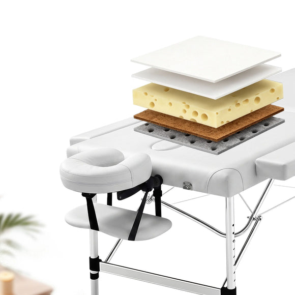 Zenses Massage Table 75cm 2 Fold Aluminium Massage Bed Portable Beauty Therapy White