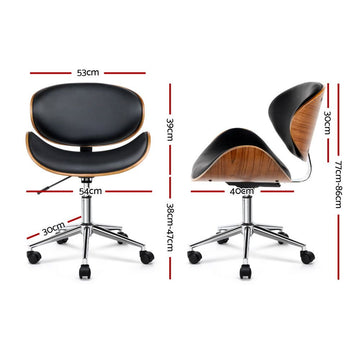 Artiss Wooden Office Chair Leather Seat Black - 0