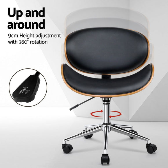 Artiss Wooden Office Chair Leather Seat Black