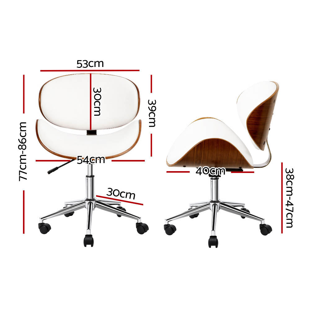 Artiss Wooden Office Chair Leather Seat White - 0