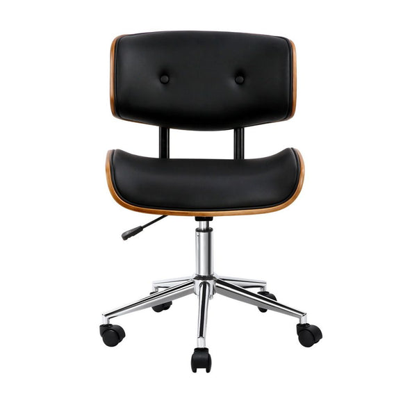 Artiss Wooden Office Chair PU Seat Black Brown