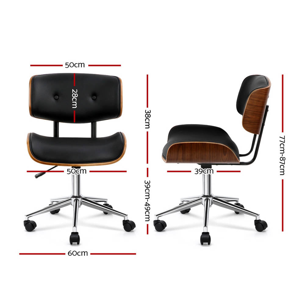 Artiss Wooden Office Chair PU Seat Black Brown - 0