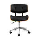 Artiss Wooden Office Chair PU Seat Black Brown-3
