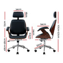 Artiss Wooden Office Chair Leather Seat Black-2