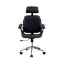 Artiss Wooden Office Chair Leather Seat Black-3