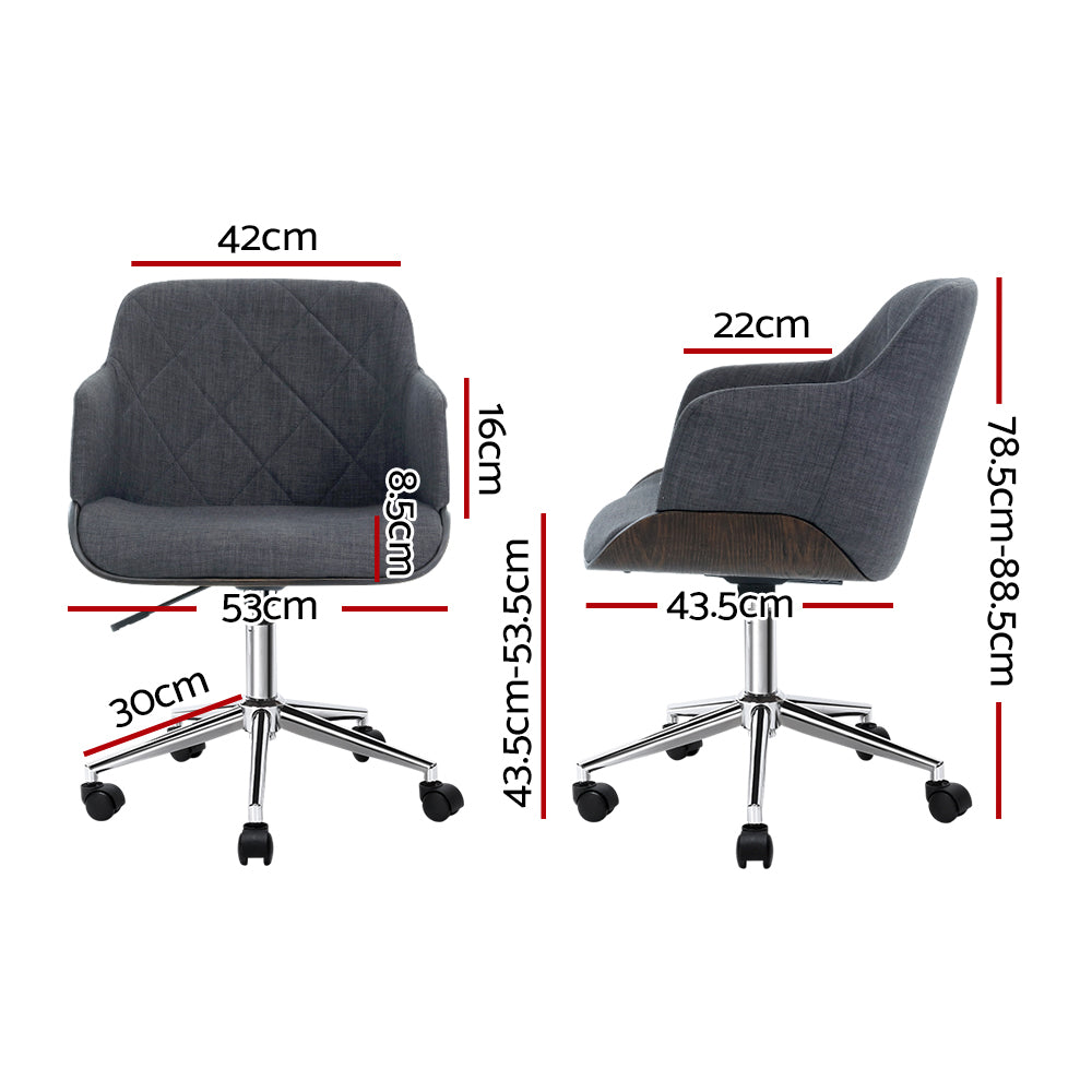 Artiss Wooden Office Chair Fabric Seat Grey - 0