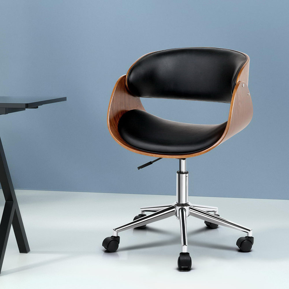 Artiss Wooden Office Chair Leather Seat Black