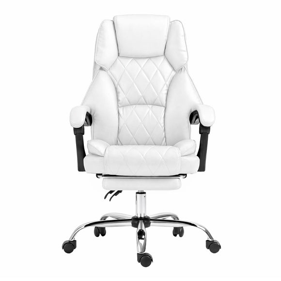 Artiss Executive Office Chair Leather Footrest White