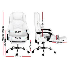 Artiss Executive Office Chair Leather Footrest White - 0