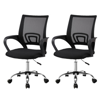 Artiss 2x Mesh Office Chair Mid Back Black