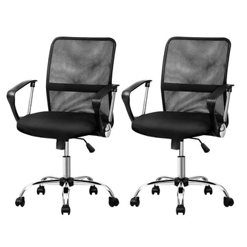 Artiss 2x Mesh Office Chair Mid Back Black