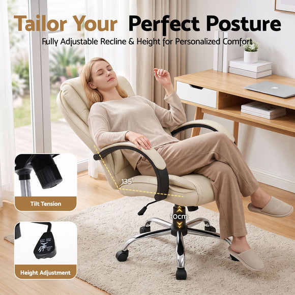 Artiss Executive Office Chair Leather Tilt Beige
