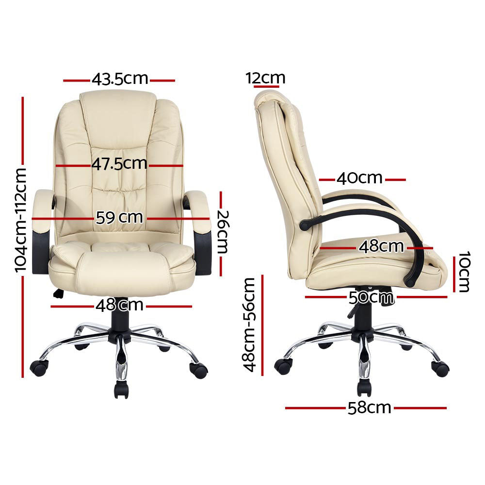 Artiss Executive Office Chair Leather Tilt Beige - 0