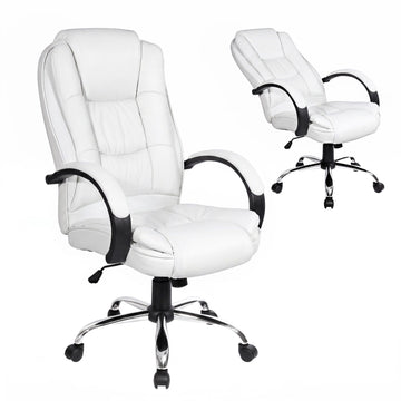 Artiss Executive Office Chair Leather Tilt White
