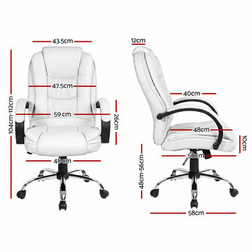 Artiss Executive Office Chair Leather Tilt White - 0