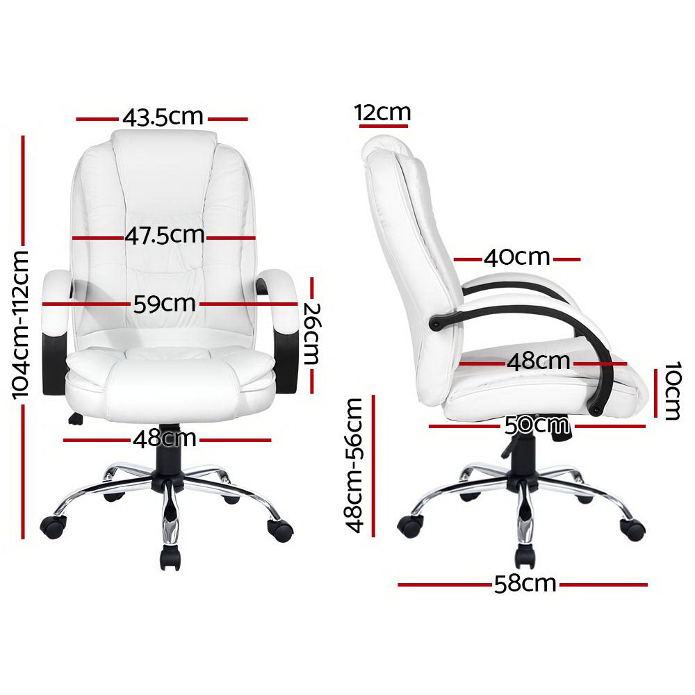 Artiss Executive Office Chair Leather Tilt White - 0