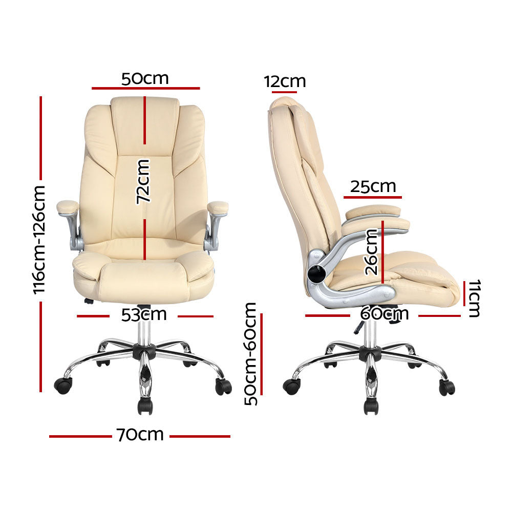 Artiss Executive Office Chair Leather Tilt Beige - 0