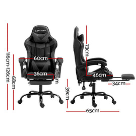 Artiss Gaming Office Chair Executive Computer Leather Chairs Footrest Grey - 0