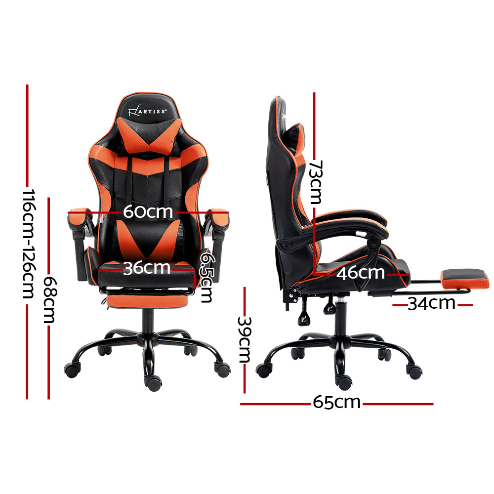 Artiss Gaming Office Chair Executive Computer Leather Chairs Footrest Orange - 0