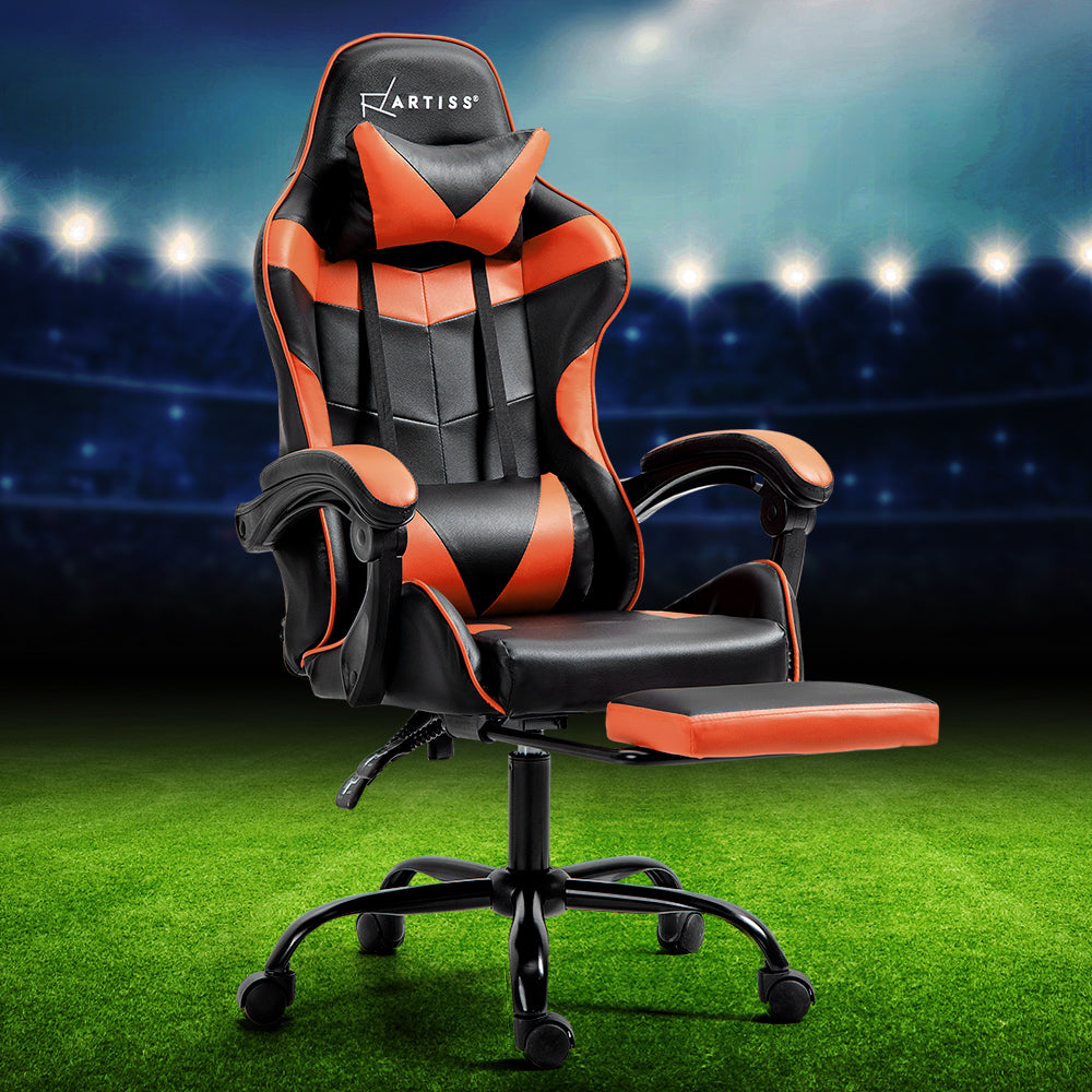 Artiss Gaming Office Chair Executive Computer Leather Chairs Footrest Orange