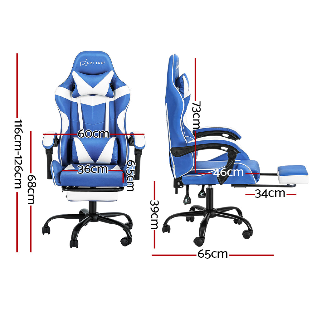 Artiss Gaming Office Chair Executive Computer Leather Chairs Footrest Blue White - 0