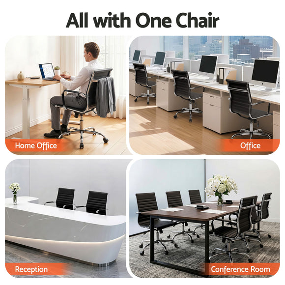 Artiss Office Chair Conference Chairs PU Leather Mid Back Black