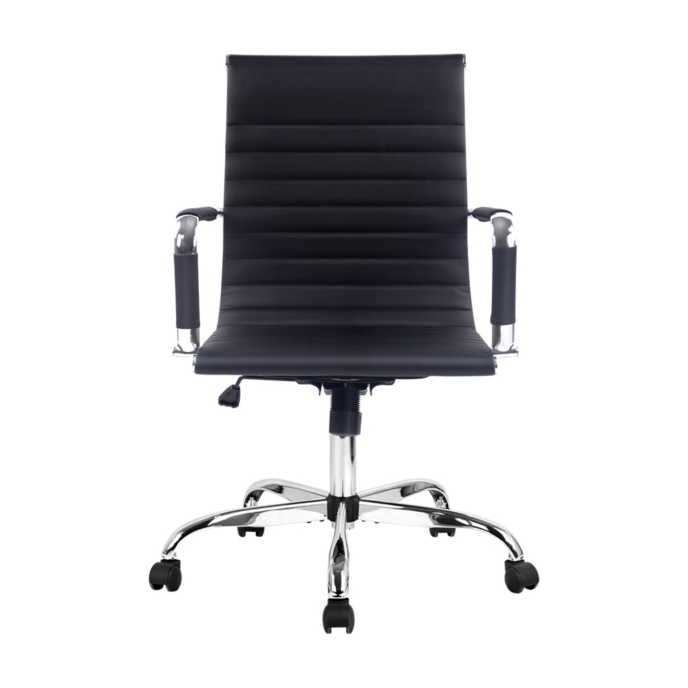 Artiss Office Chair Conference Chairs PU Leather Mid Back Black - 0