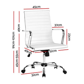 Artiss Office Chair Conference Chairs PU Leather Mid Back White - 0