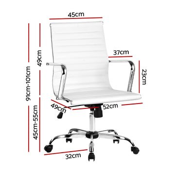 Artiss Office Chair Conference Chairs PU Leather Mid Back White - 0