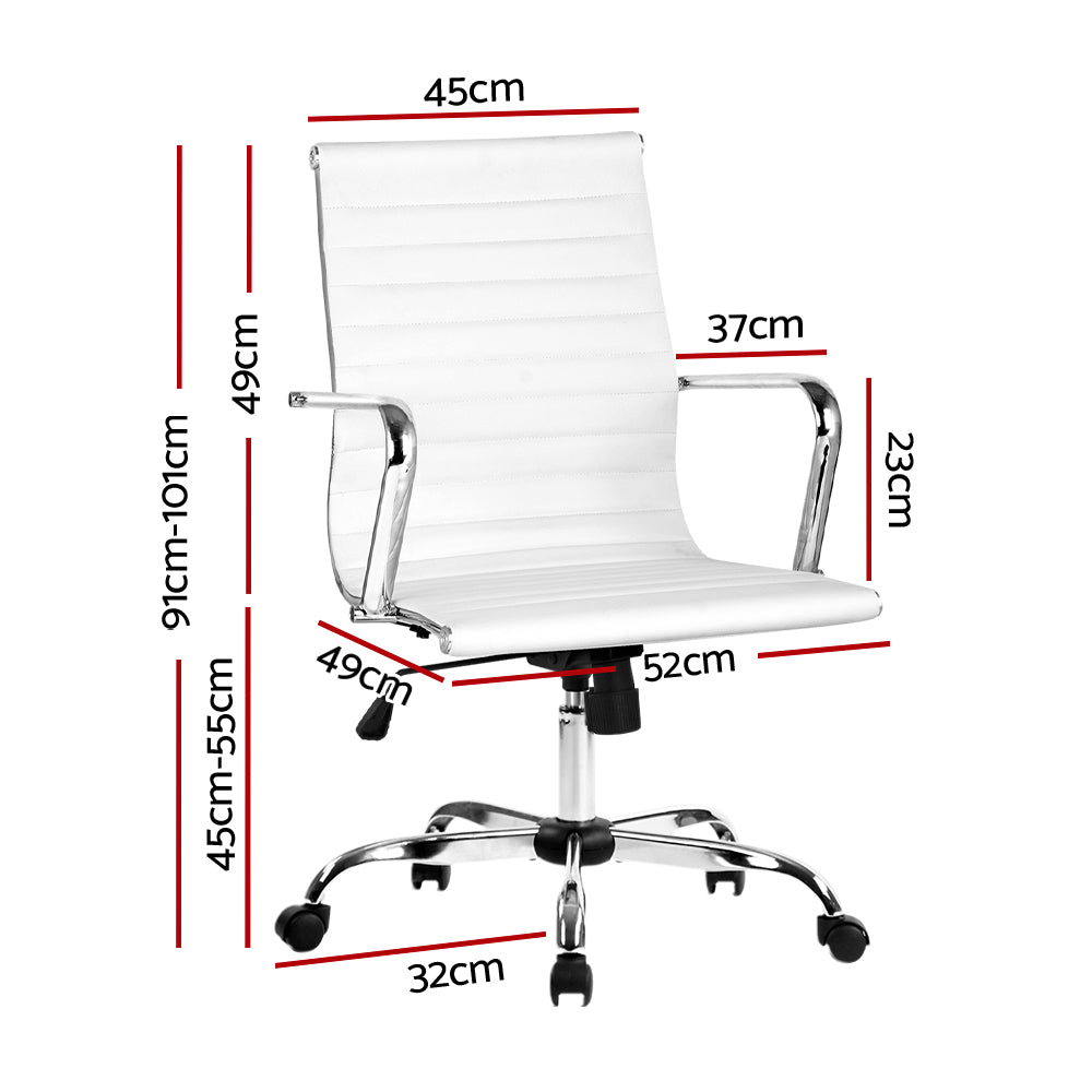 Artiss Office Chair Conference Chairs PU Leather Mid Back White - 0