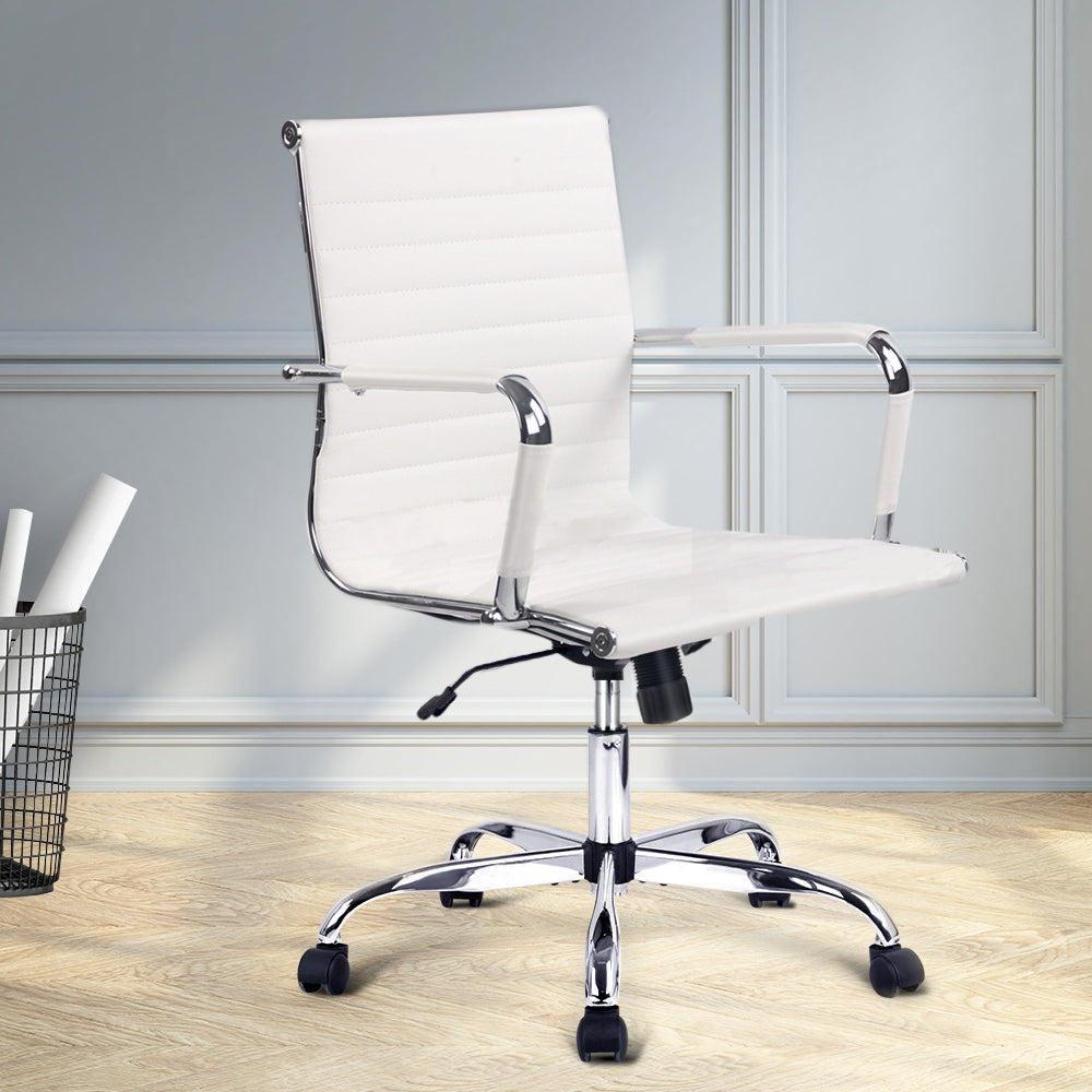 Artiss Office Chair Conference Chairs PU Leather Mid Back White