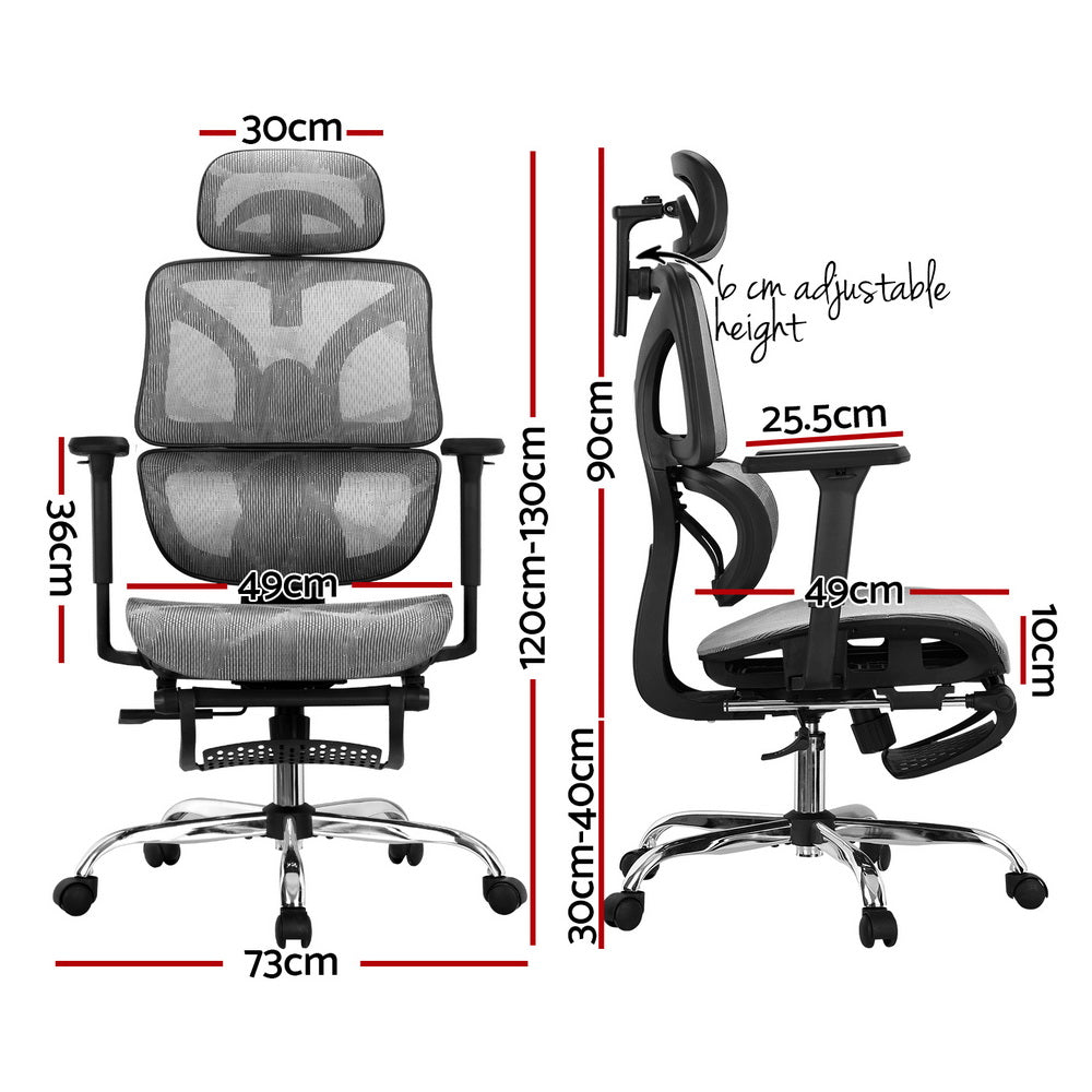 Artiss Ergonomic Office Chair Footrest Grey - 0