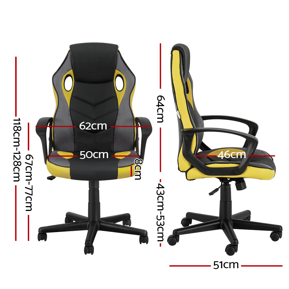 Artiss Gaming Office Chair Computer Executive Racing Chairs High Back Yellow - 0