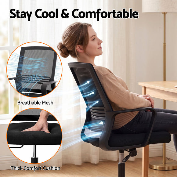 Artiss Mesh Office Chair Computer Gaming Desk Chairs Work Study Mid Back Black