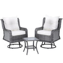 Gardeon 3PC Outdoor Furniture Bistro Set Lounge Wicker Swivel Chairs Table Cushion Grey-1