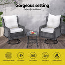 Gardeon 3PC Outdoor Furniture Bistro Set Lounge Wicker Swivel Chairs Table Cushion Grey-4