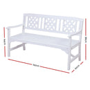 Gardeon Outdoor Garden Bench Wooden Chair 3 Seat Patio Furniture Lounge White-2
