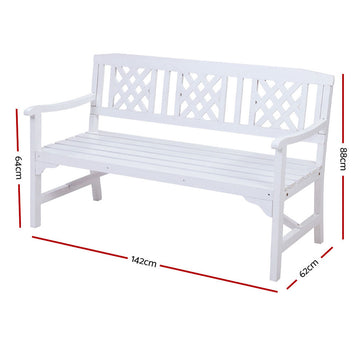 Gardeon Outdoor Garden Bench Wooden Chair 3 Seat Patio Furniture Lounge White - 0