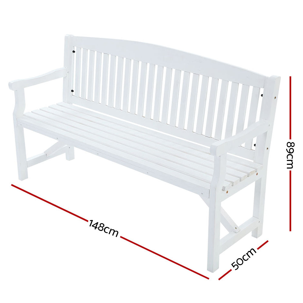 Gardeon 5FT Outdoor Garden Bench Wooden 3 Seat Chair Patio Furniture White - 0