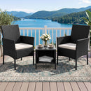 Gardeon 3PC Outdoor Bistro Set Patio Furniture Wicker Setting Chairs Table Cushion Black-1