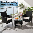 Gardeon 3PC Outdoor Bistro Set Patio Furniture Wicker Setting Chairs Table Cushion Black-4