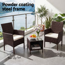 Gardeon 3PC Outdoor Bistro Set Patio Furniture Wicker Setting Chairs Table Cushion Brown-4
