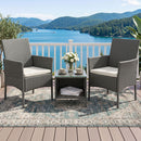 Gardeon 3PC Outdoor Bistro Set Patio Furniture Wicker Setting Chairs Table Cushion Grey-1