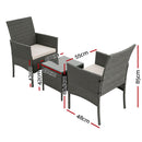 Gardeon 3PC Outdoor Bistro Set Patio Furniture Wicker Setting Chairs Table Cushion Grey-2