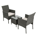Gardeon 3PC Outdoor Bistro Set Patio Furniture Wicker Setting Chairs Table Cushion Grey-3