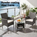 Gardeon 3PC Outdoor Bistro Set Patio Furniture Wicker Setting Chairs Table Cushion Grey-4